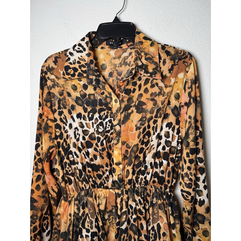 Beulah Style Animal Print Ruffle Tiered Long Sleeve Dress  Size Med Vacay - Picture 5 of 14